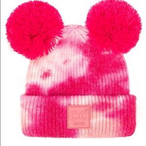 Pink/White “Princess” Tie Dye Baby CC Double Pom Beanie